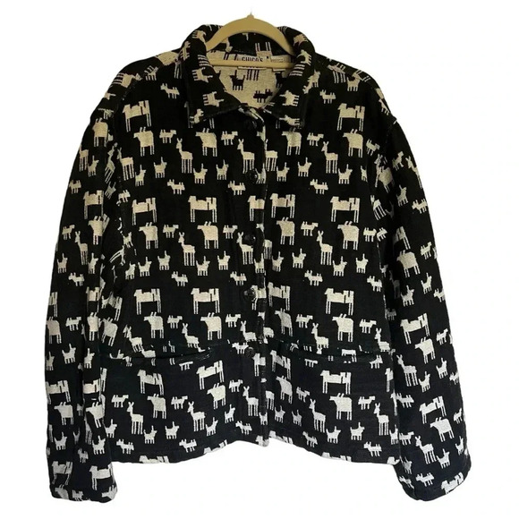 Jackets & Blazers - Chico’s Vintage Black Cream Llama Print Cotton Jacket Size Large